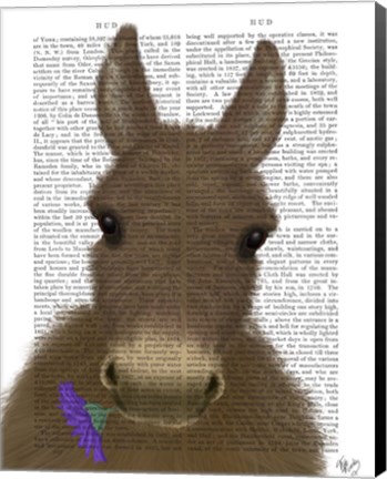 Framed Donkey Purple Flower Book Print Print