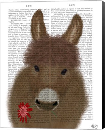 Framed Donkey Red Flower Book Print Print