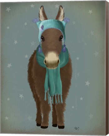 Framed Donkey Blue Hat and Scarf Print