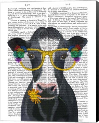 Framed Cow and Flower Glasses Book Print Print