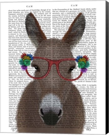 Framed Donkey Red Flower Glasses Book Print Print