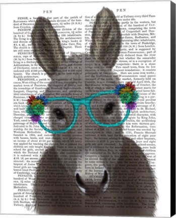 Framed Donkey Turquoise Flower Glasses Book Print Print