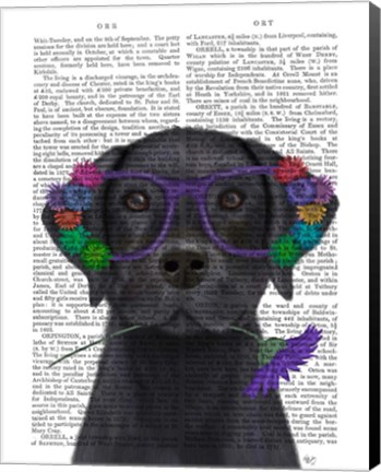 Framed Black Labrador and Flower Glasses Book Print Print