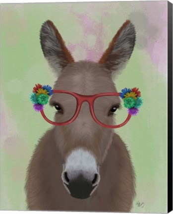 Framed Donkey Red Flower Glasses Print