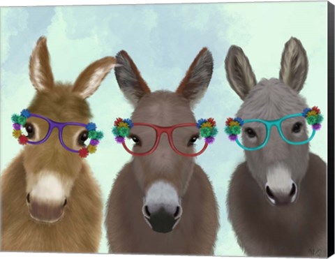 Framed Donkey Trio Flower Glasses Print