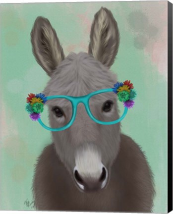 Framed Donkey Turquoise Flower Glasses Print