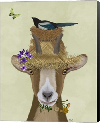 Framed Goat In Straw Hat Print