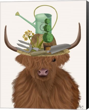 Framed Highland Cow and Gardeners Hat Print