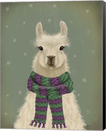 Framed Llama with Purple Scarf, Portrait Print