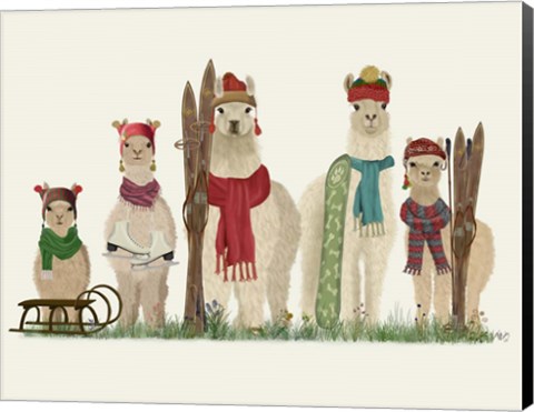 Framed Llama Family Winter Sports Print