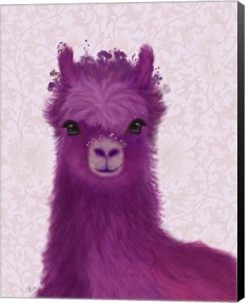 Framed Llama Purple Meadow Flowers Print