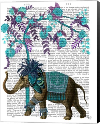 Framed Niraj Elephant, Blue Tree Print