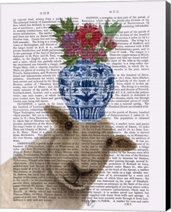 Framed Sheep with Vase of Flowers Book Print Print