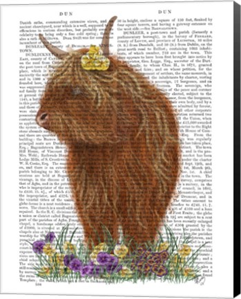 Framed Highland Cow, Pansy Book Print Print