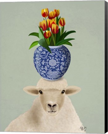 Framed Sheep and Tulips Print