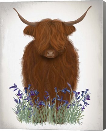 Framed Highland Cow, Bluebell Print