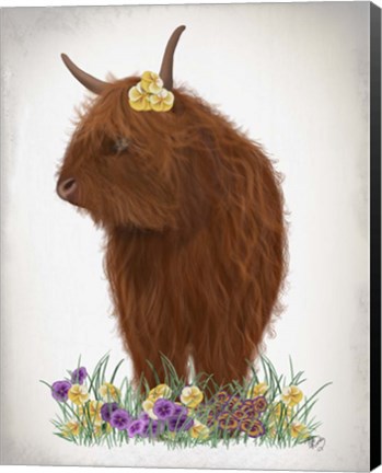 Framed Highland Cow, Pansy Print