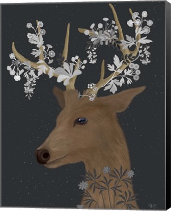 Framed Deer, White Flowers Print