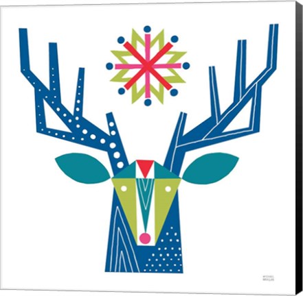 Framed Geometric Holiday Reindeer II Bright Print