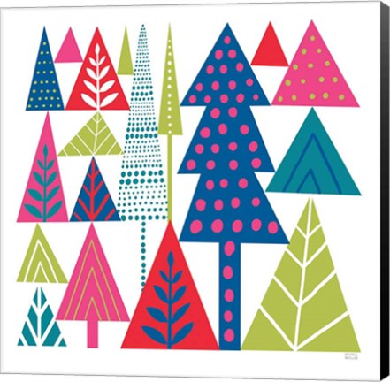 Framed Geometric Holiday Trees II Bright Print