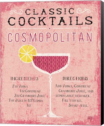 Framed Classic Cocktails Cosmopolitan Pink Print