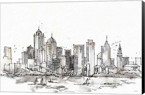 Framed Skyline Sketches III No Words Flowers Print