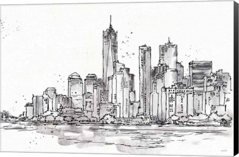 Framed Skyline Sketches I No Words Flowers Print