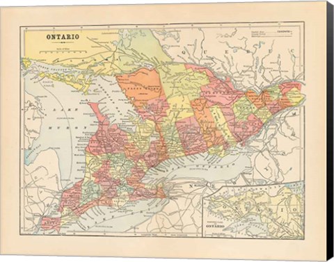 Framed Map of Ontario Print