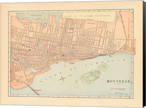 Framed Map of Montreal Print