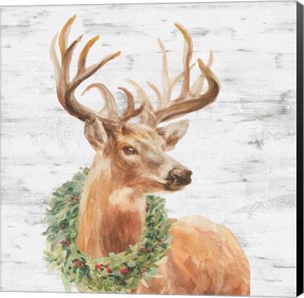 Framed Woodland Holidays Stag Gray Print