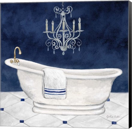 Framed Navy Blue Bath I Print