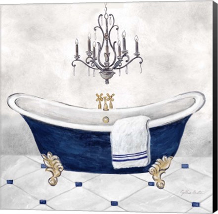 Framed Navy Blue Bath II Print