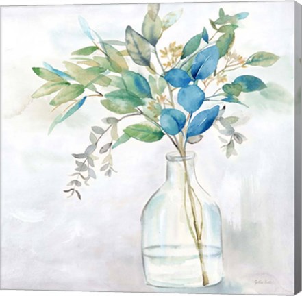 Framed Eucalyptus Vase Navy I Print