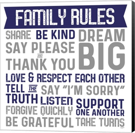 Framed Family Rules II Blue Gray Print