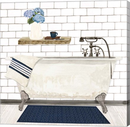 Framed Farmhouse Bath I Navy-Tub Print