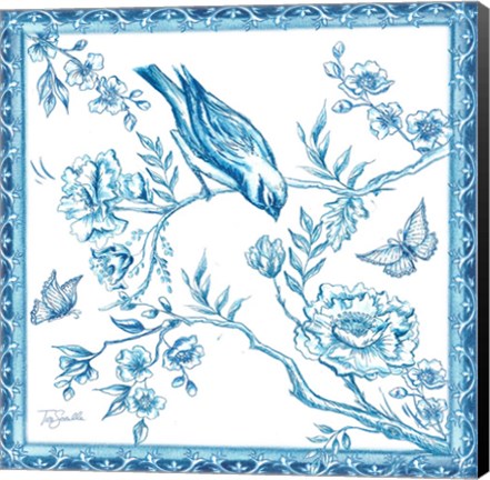 Framed Chinoiserie Tile I Print