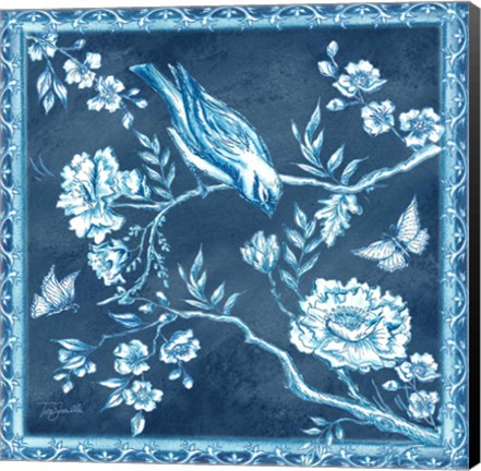 Framed Chinoiserie Tile Blue I Print