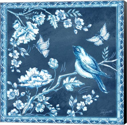 Framed Chinoiserie Tile Blue II Print