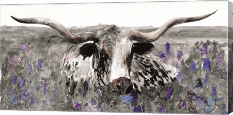 Framed Longhorn in Flower Field Print