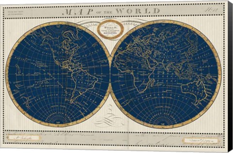 Framed Torkingtons World Map Indigo Globes Print