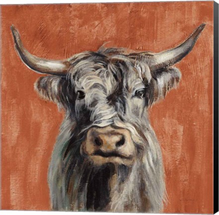 Framed Highland Cow on Terracotta Print