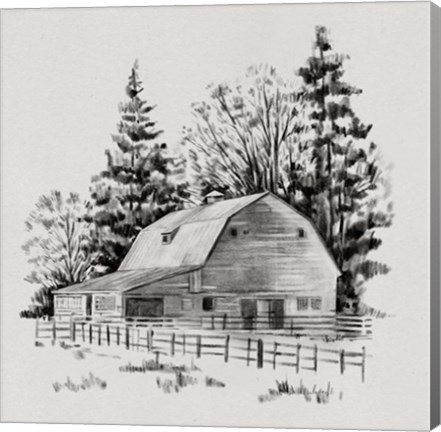 Framed Distant Barn Sketch I Print