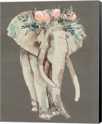 Framed Flower Crown Elephant I Print