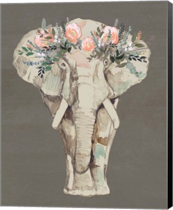 Framed Flower Crown Elephant II Print