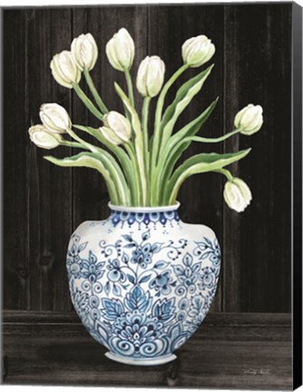 Framed Blue and White Tulips Black I Print