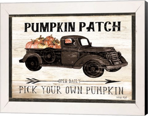 Framed Pumpkin Patch Black Truck Print