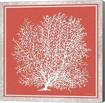 Framed Coastal Coral on Red II Print