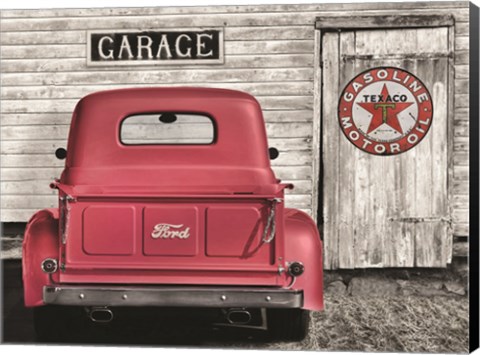 Framed Red Truck with Texaco Sign Print