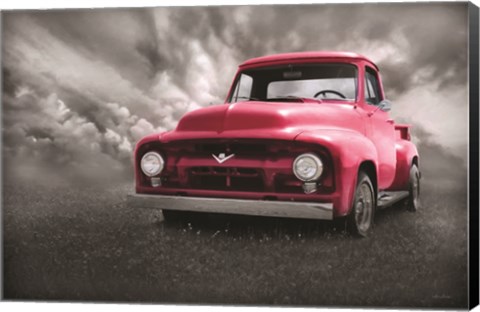 Framed Red Truck at Sunset Print