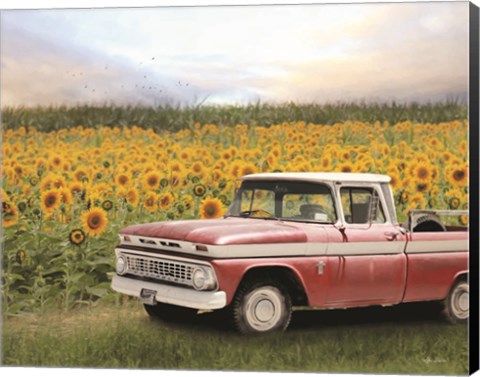 Framed Truck with Sunflowers Print